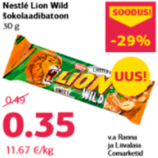 Allahindlus - Nestlé Lion Wild šokolaadibatoon 30 g