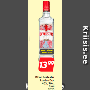 Allahindlus - Džinn Beefeater London Dry, 40%, 70 cl