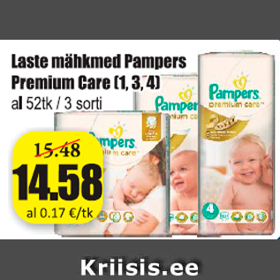 Allahindlus - Laste mähkmed Pampers Premium Care (1, 3, 4)