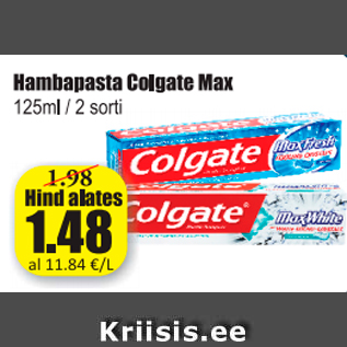 Allahindlus - Hambapasta Colgate Max