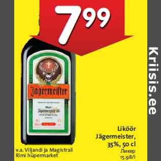 Allahindlus - Liköör Jägermeister, 35%, 50 cl