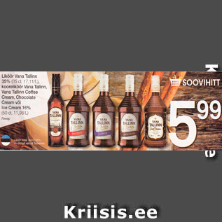 Allahindlus - Liköör Vana Tallinn 35%, 35 cl, kooreliköör Vana Tallinn, Vana Tallinn Coffee Cream, Chocolate Cream või Ice Cream 16%, 50 cl