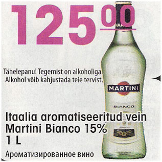 Allahindlus - Itaalia aromatiseeritud vein Martini Bianco