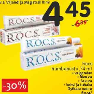 Allahindlus - Rocs hambapasta, 74 ml • valgendav • Bionica • Sakura • kohvi ja tubaka