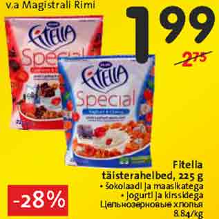 Allahindlus - Fitella täisterahelbed, 225 g • šokolaadi ja maasikatega • jogurti ja kirssidega