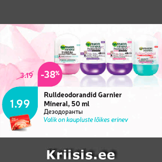 Allahindlus - Rulldeodorandid Garnier Mineral, 50 ml