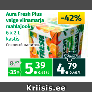 Allahindlus - Aura Fresh Plus valge viinamarja mahlajook