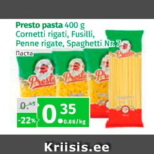 Allahindlus - Presto pasta 400 g