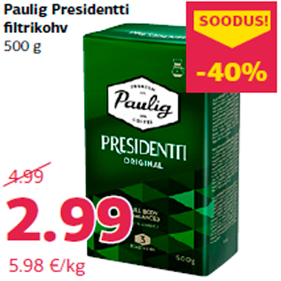 Allahindlus - Paulig Presidentti filtrikohv 500 g