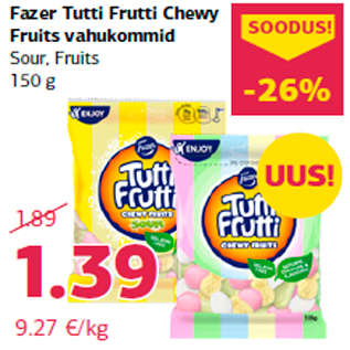 Allahindlus - Fazer Tutti Frutti Chewy Fruits vahukommid