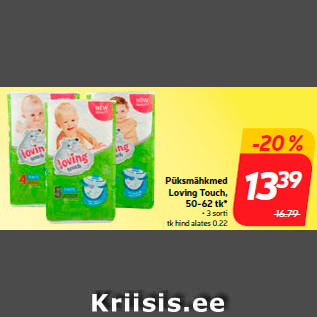 Allahindlus - Püksmähkmed Loving Touch, 50-62 tk*