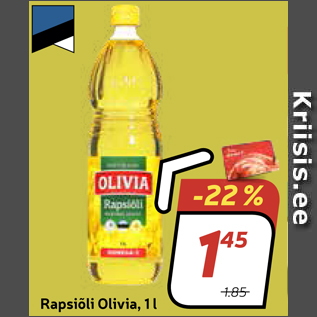 Allahindlus - 3.98/kg Rapsiõli Olivia, 1 l