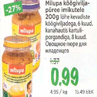 Allahindlus - Milupa köögiviljapüree imikutele 6 kuud