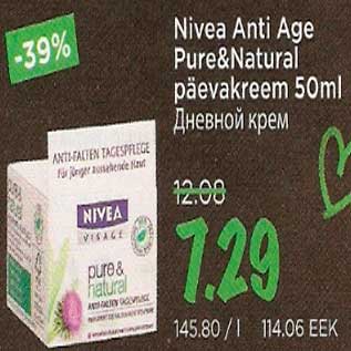 Allahindlus - Nivea Anti Age Pure&Natural päevakreem