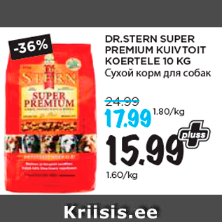 Allahindlus - DR.STERN SUPER PREMIUM KUIVTOIT KOERTELE 10 KG