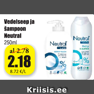 Allahindlus - Vedelseep ja šampoon Neutral 250 ml