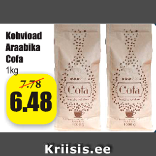 Allahindlus - Kohvioad Araabika Cofa 1 kg