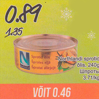 Allahindlus - Northlandi sprotid õlis, 240 g