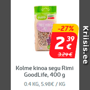 Allahindlus - Kolme kinoa segu Rimi GoodLife, 400 g