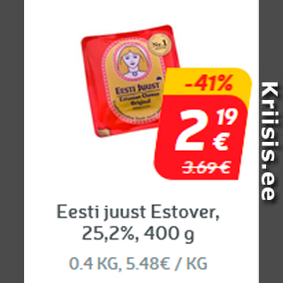 Скидка - Эстонский сыр Estover, 25,2%, 400 г