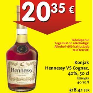 Allahindlus - Konjak Hennessy VS Cognac