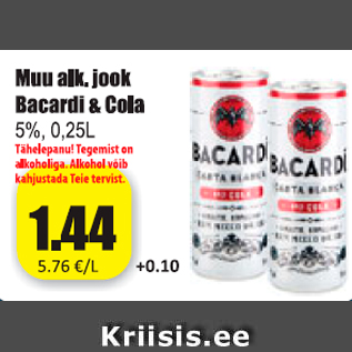 Allahindlus - Muu alk. jook Bacardi & Cola