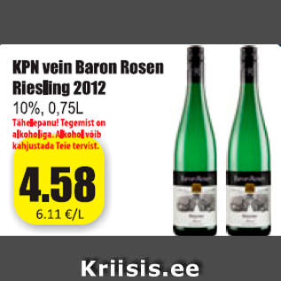 Allahindlus - KPN vein Baron Rosen Riesling 2012