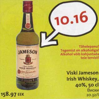 Allahindlus - Viski Jameson Irish Whiskey