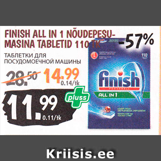 Allahindlus - FINISH ALL IN 1 NÕUDEPESUMASINA TABLETID 110 TK