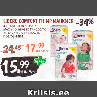 Allahindlus - LIBERO COMFORT FIT MP MÄHKMED