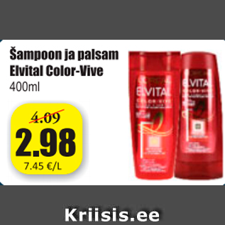 Allahindlus - Šampoon ja palsam Elvital Color-Vive 400 ml