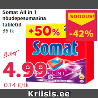 Allahindlus - Somat All in 1 nõudepesumasina tabletid 36 tk