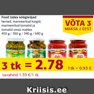 Allahindlus - Food Index köögiviljad