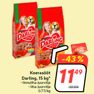 Allahindlus - Koerasööt Darling, 15 kg*