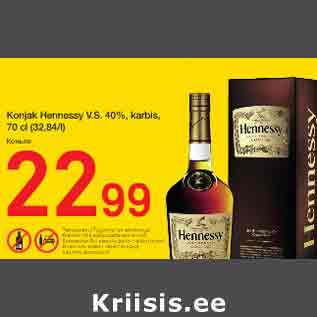 Allahindlus - Konjak Hennessy V.S-40%,karbis, 70 cl