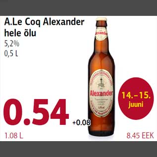 Allahindlus - A.Le Coq Alexander hele õlu 5,2% 0,5 L