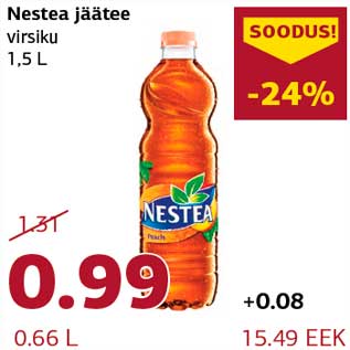 Allahindlus - Nestea jäätee virsiku 1,5 L