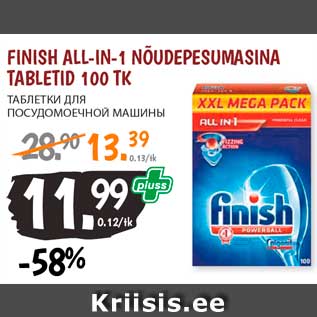 Allahindlus - Finish All-in-1 nõudepesumasina tabletid 100 tk