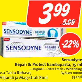 Allahindlus - Sensodyne Repair & Protect hambapasta, 75 ml • Original • Extra Fresh • Whitening