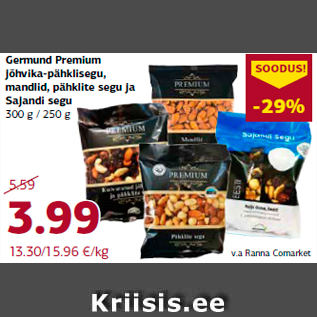 Allahindlus - Germund Premium jõhvika-pähklisegu, mandlid, pähklite segu ja Sajandi segu