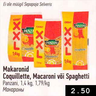 Allahindlus - Makaronid Coquillette, Macaroni või Spaghetti