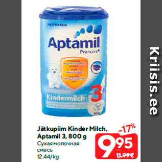 Allahindlus - Jätkupiim Kinder Milch, Aptamil 3, 800 g