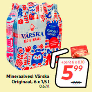 Allahindlus - Mineraalvesi Värska Originaal, 6 x 1,5 l