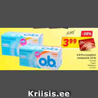 Allahindlus - O.B. Pro Comfort tampoonid, 32 tk