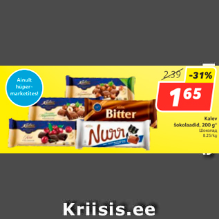 Allahindlus - Kalev šokolaadid, 200 g*