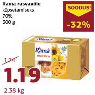 Allahindlus - Rama rasvavõie küpsetamiseks 70% 500 g