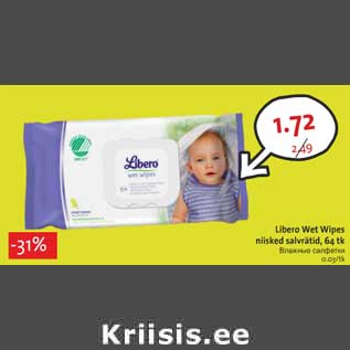 Allahindlus - Libero Wet Wipes niisked salvrätid, 64 tk