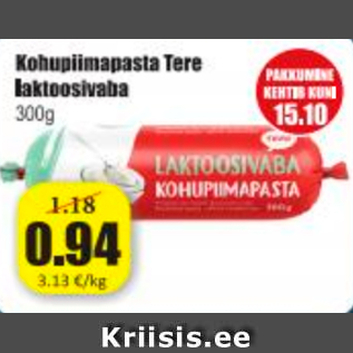 Allahindlus - Kohupiimapasta Tere laktoosivaba 300 g