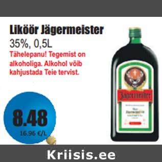 Allahindlus - Liköör Jägermeister 35%, 0,5L