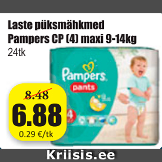 Allahindlus - Laste püksmähkmed Pampers CP (4) maxi 9-14 kg 24 tk